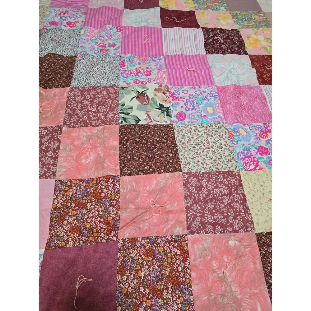 New Handmade Patchwork Quilt Pink Floral Butterflies Queen Bedding Cover /0190‎